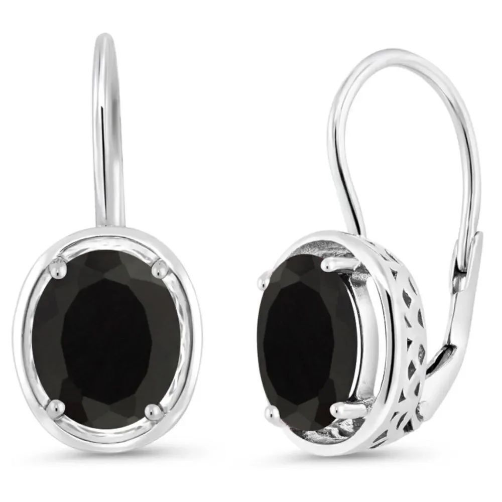 925 Sterling Silver with 4.00 Cttw Black Onyx Oval Leverback Drop Earrings